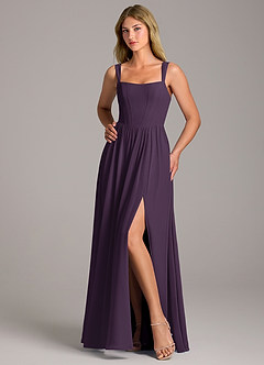 Azazie Rosaline Bridesmaid Dresses Plum A-Line Side Slit Chiffon Dress image5
