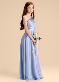 Azazie Charlize Junior Ice A-Line Pleated Stretch Satin Dress image5