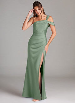 Azazie Wynter Brautjungfernkleider Etui Schulterfrei Stretch-Satin Kleid Matcha image3