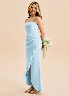 Azazie Buzzy Junior Sky Blue Sheath Pleated Chiffon Dress image1