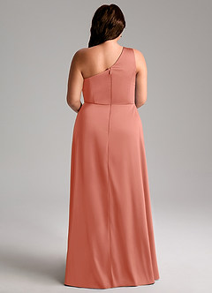 Azazie Brooke Robes de demoiselle d'honneur Robe Trapèze en Satin extensible Une épaule Rose Saumon image10
