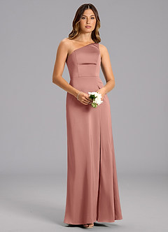 Azazie Feby Final Sale Rosette A-Line One Shoulder Stretch Satin Dress image1