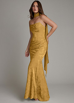 Azazie Electra Bridesmaid Dresses Marigold Jacquard Mermaid Corset Floral Jacquard Dress image11