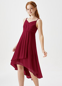 Azazie Mariam Junior Agave A-Line Pleated Chiffon Dress image1