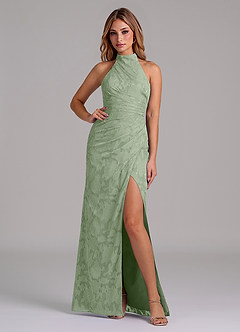 Azazie Jemma 신부 들러리 드레스 쉬스 주름진 플로럴 번아웃 바닥 길이 드레스 image4