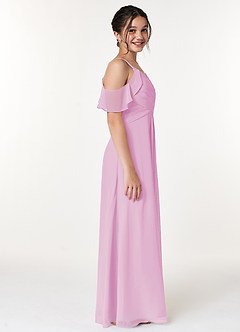 Azazie Dakota Junior Robe Trapèze en Mousseline de soie Épaule décolletée Rose Bonbon image3