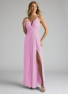 Azazie Maren Allure Brautjungfernkleider A-Linie V-Hals Spitze Chiffon Kleid Bonbonrosa image1
