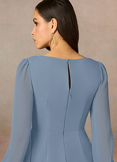 Azazie Karen vestidos de madre de la novia Vestido de Azul Polvoriento de Crepé elástico de Recto con Plisado image5