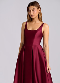 Azazie Amalie Bridesmaid Dresses Burgundy A-Line Pleated Stretch Satin Dress image6