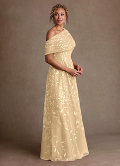 Azazie Sidney Mother of the Bride Dresses Champagne A-Line Off the Shoulder Lace Dress image2