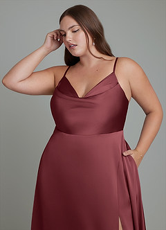 Azazie Sarella Brautjungfernkleider A-Linie Plissee Stretch-Satin Kleid Merlot image9