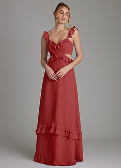 Azazie Malaya Bridesmaid Dresses Rust A-Line Corset Chiffon Dress image1