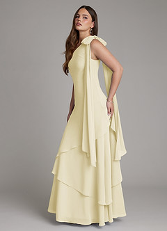 Azazie Monique Bridesmaid Dresses Lemon Sorbet A-Line One Shoulder Chiffon Dress image7