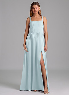 Azazie Rosaline Brudtärnklänningar Klä av A-Linje i Stretch Satin Sidoslits Dimma image3