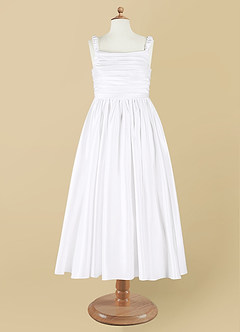 Azazie Cutie Pie Flower Girl Dresses A-Line Pleated Matte Satin Dress image7