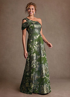 Azazie Yeshe Klänningar till brudens mor Klä A-Line i Blommig Jacquard Plisserad Matcha Green image3