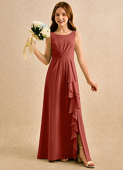 Azazie Chibi Girls Formal Sukienki dla dziewczynek sypiących kwiaty Linia A Pofałdowany Szyfon Długość podłogi Sukienka image1