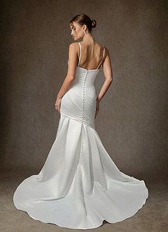Azazie Abelia Vestidos de novia Vestido de Diamante Blanco de Satén de Corte Sirena con Sin tirantes image4