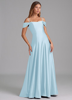 Azazie Seriana Bridesmaid Dresses Sky Blue A-Line Off the Shoulder Stretch Satin Convertible Dress image6