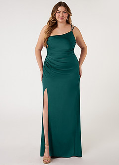 Azazie Eren Vestidos de damas de honor Vestido de Pavo Real de Satén Elástico de Corte Sirena con Hombro unilateral image6