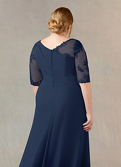 Azazie Dionysus Mother of the Bride Dresses Dark Navy A-Line Boatneck Lace Chiffon Dress image11
