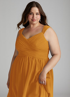 Azazie Angie Bridesmaid Dresses Butterscotch A-Line Corset Chiffon Dress image16