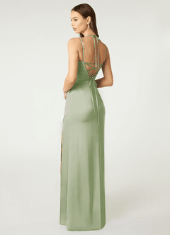 Azazie Desi Robes de demoiselle d'honneur Robe Fourreau en Satin extensible Corset dos nu Vert Sauge image5