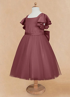 Azazie Kaeya Flower Girl Dresses Desert Rose A-Line Bow Tulle Dress image7
