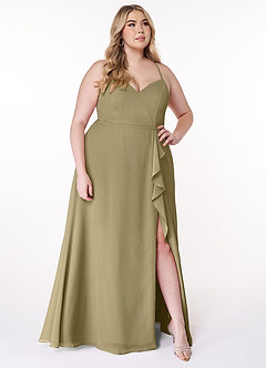 Azazie Naeem Bridesmaid Dresses Moss Green A-Line V-Neck Ruffle Chiffon Dress image9