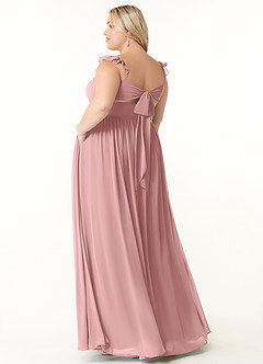 Azazie Metz Vente Finale Robe Trapèze en Mousseline de soie Froncé en cœur Rose Poussiéreuse image10