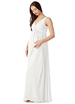 Azazie Yetta Maternity Bridesmaid Dresses A-Line V-Neck Gathered Chiffon Floor-Length Dress image10