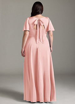 Azazie Kimber Bridesmaid Dresses Powder Pink A-Line Ruched Stretch Satin Dress image2