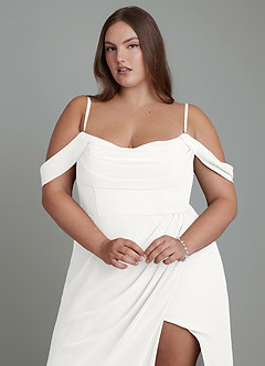 Azazie Johana Bridesmaid Dresses White Mermaid Off the Shoulder Chiffon Convertible Dress image10