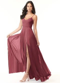 Azazie Vini Bridesmaid Dresses Merlot A-Line V-Neck Pleated Chiffon Dress image3