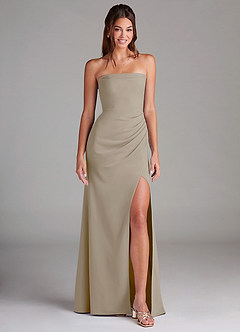 Azazie Leonis Bridesmaid Dresses Taupe Sheath Strapless Stretch Crepe Convertible Dress image1