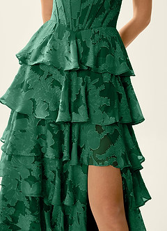 Wrenana Mörkgrön Balklänning med texturerad blommig jacquard image7