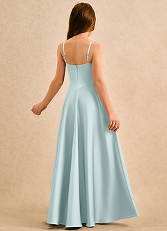 Azazie Coconut Girls Formal 플라워 걸 드레스 A라인 주름진 스트레치 새틴 플로어 길이 드레스 image2