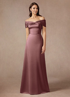 Azazie Amelia Mother of the Bride Dresses Vintage Mauve A-Line Off the Shoulder Stretch Satin Dress image1