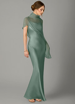 Azazie Jaleesa Brautjungfernkleider A-Linie Hoher Kragen Stretch-Satin Kleid Silberner Salbei image3