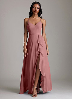 Azazie Naeem Bridesmaid Dresses Desert Rose A-Line V-Neck Ruffle Chiffon Dress image1