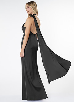 Azazie Kaylani Bridesmaid Dresses Black Mermaid High Neck Stretch Satin Dress image4