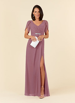 Azazie Marianne Mother of the Bride Dresses Vintage Mauve Sheath V-Neck Pleated Chiffon Dress image4