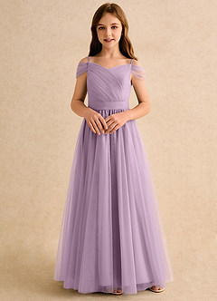 Azazie Yuna Girls Formal Abiti da Ragazza di Fiori Abito A-Line in Tulle Spalle Scoperte Glicine image4