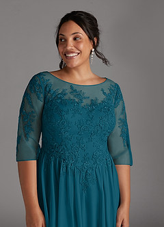 Azazie Harriet Mother of the Bride Dresses Ink Blue A-Line Scoop lace Mesh Dress image12