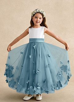 Azazie Vi vestidos de niña de las flores Vestido de Azul Malhumorado de Tul de Corte En A con Sin mangas image5