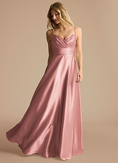 Azazie Oliana Bridesmaid Dresses Dusty Rose A-Line Pleated Metallic Satin Dress image2