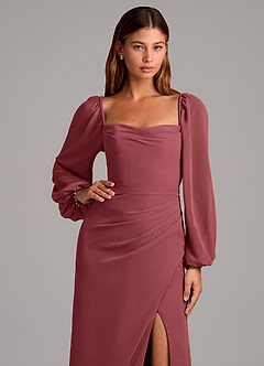 Azazie Brixley Robes de demoiselle d'honneur Robe Sirène en Mousseline de soie Manche longue Merlot image7