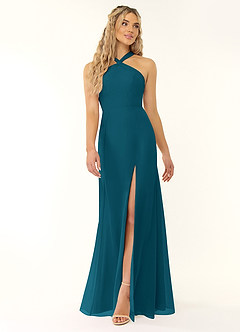 Azazie Rue Bridesmaid Dresses Ink Blue A-Line Halter Chiffon Dress image1