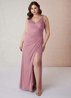 Azazie Leandra Bridesmaid Dresses Vintage Mauve Mermaid V-Neck Pleated Mesh Dress image8