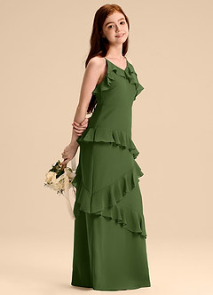 Azazie Evara Junior Olive A-Line Chiffon Dress image1